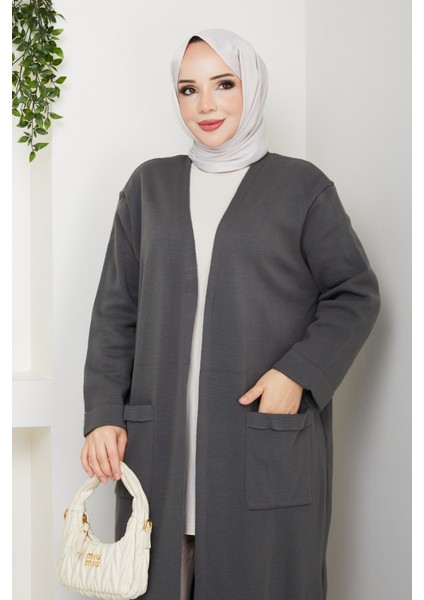 Kadın Çelik Örgü Cepli Uzun Triko Hırka -PMK482 indirimleri