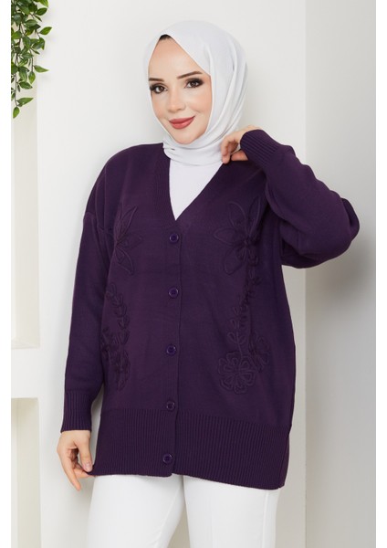 Kadın Papatya Desenli Triko Hırka -PMK481