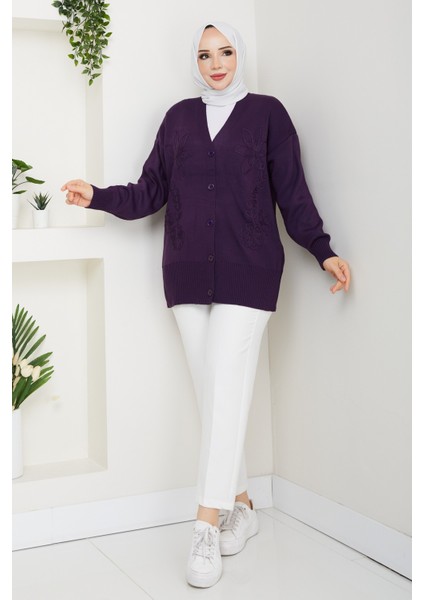 Kadın Papatya Desenli Triko Hırka -PMK481 modelleri