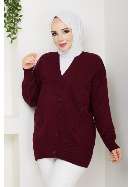 Kadın Papatya Desenli Triko Hırka -PMK481