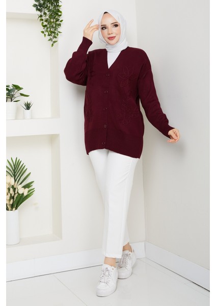 Kadın Papatya Desenli Triko Hırka -PMK481 modelleri