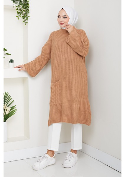 Kadın Saç Örgü Cepli Triko Tunik -PMK478 fiyatları