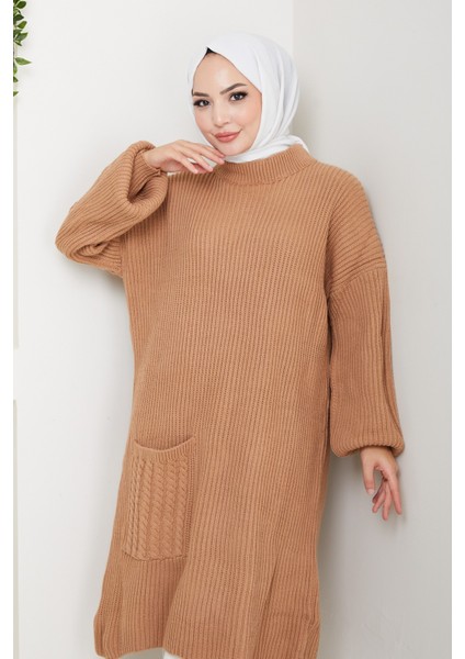 Kadın Saç Örgü Cepli Triko Tunik -PMK478 fırsatları