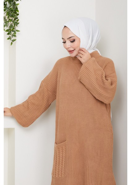 Kadın Saç Örgü Cepli Triko Tunik -PMK478 indirimleri