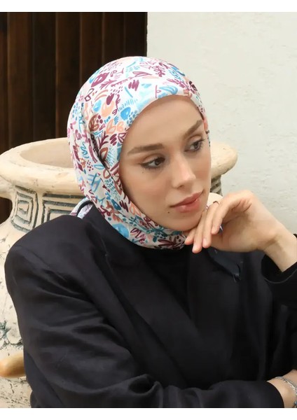 Modern Flora Desen Bambu Eşarp - Siyah-Iğde