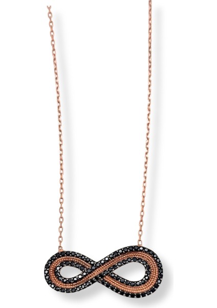 Rose Gold Siyah Işıltılı Infinity Hayalet Gümüş Kadın Sonsuzluk Kolye