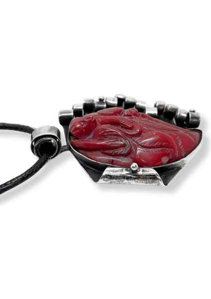 Gümüş Çerçeveli Oyma Mercan Doğal Taş Gümüş Kadın Kolye-Dt modelleri