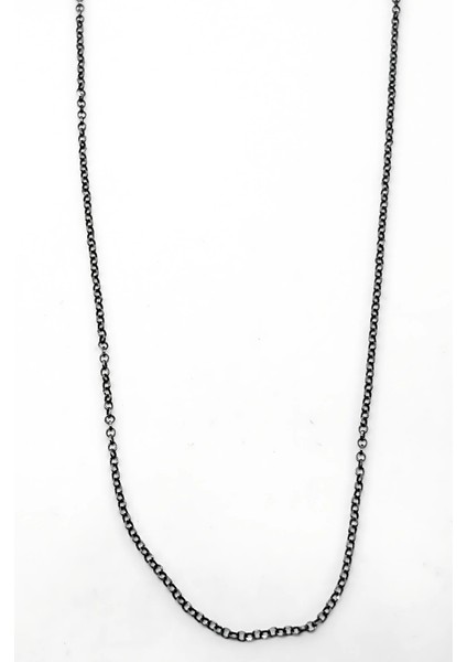 Mini Siyah Halka Gümüş Zincir Kolye 52CM