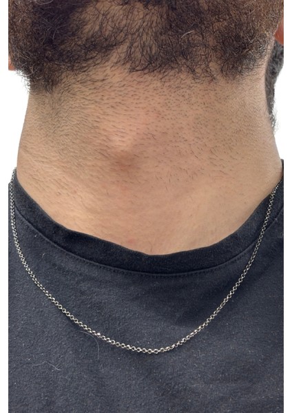 Mini Siyah Halka Gümüş Zincir Kolye 52CM modelleri