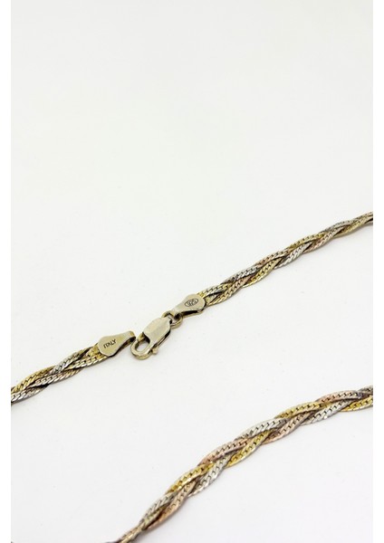 Rose-Gold-Silver Örgü Gümüş Zincir Kolye 45CM fiyatları