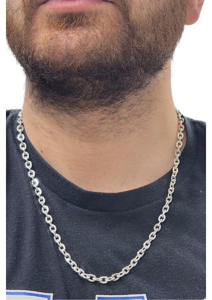Ince Oval Halka Gümüş Zincir Kolye 55CM
