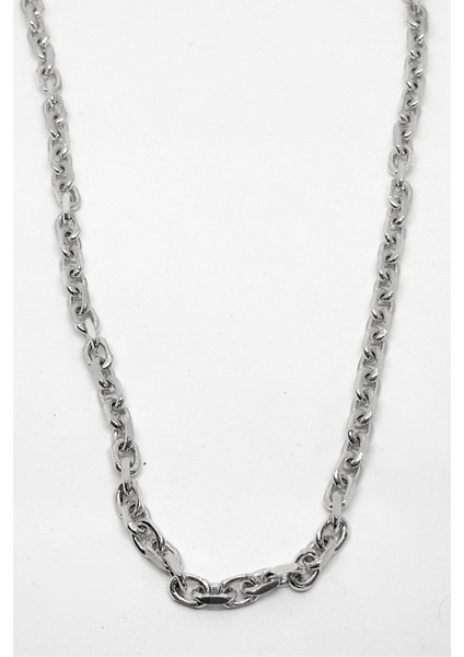 Kesme Hatlı Oval Halkalı Gümüş Zincir Kolye 53CM