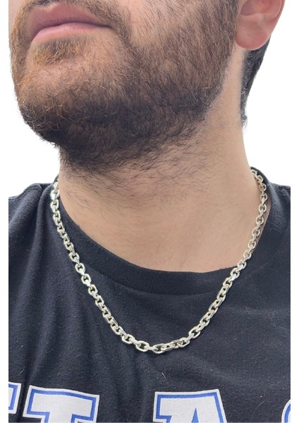 Kesme Hatlı Oval Halkalı Gümüş Zincir Kolye 53CM modelleri