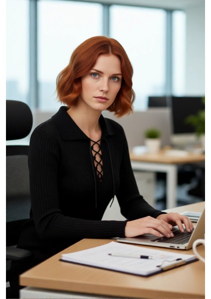 Kadın Siyah Fitilli Triko Üst Fitted Kesim Polo Yaka Bağlamalı Günlük Şık Kombinler Için Ideal fırsatları