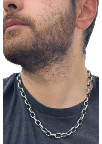 Oksit Karartmalı Gümüş Oval Halka Zincir Kolye 65CM modelleri