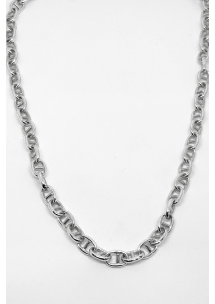 Oval Ortası Çubuk Gümüş Zincir Kolye 50CM