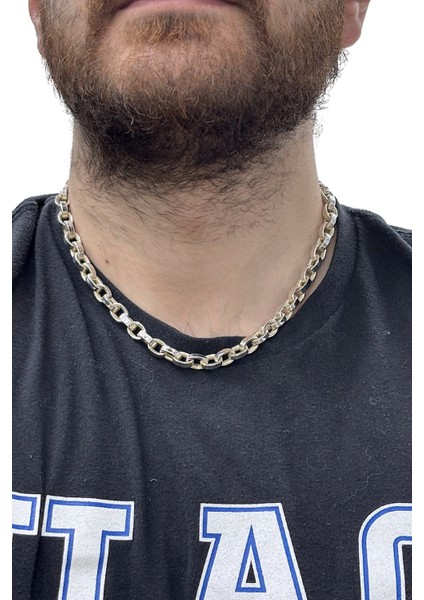 Kalın Düz Oval Gümüş Zincir Kolye 47CM fiyatları