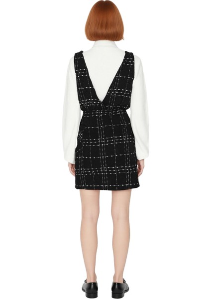 Kadın Tüvit Dokulu V Yaka Jile Elbise Ekose Desenli Mini Boy Kışlık Günlük Şıklık Sunuyor Kaliteli fiyatları