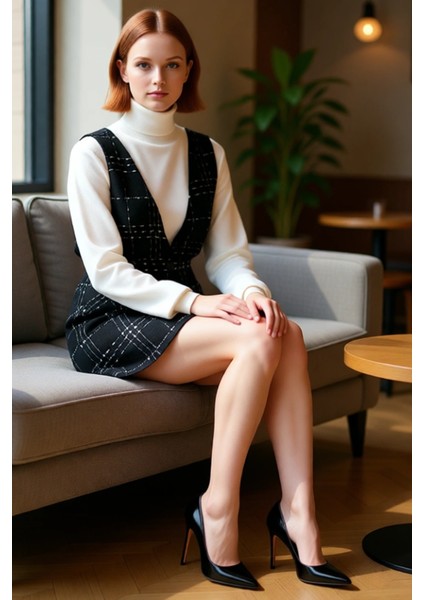 Kadın Tüvit Dokulu V Yaka Jile Elbise Ekose Desenli Mini Boy Kışlık Günlük Şıklık Sunuyor Kaliteli fırsatları