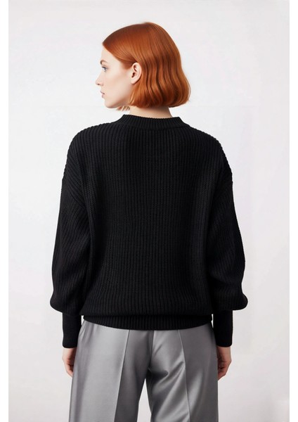 Kadın Oversize Basic Uzun Balon Kol Selanik Dokuma Triko Kazak 100% Akrilik Soğuk Havalar Kaliteli fiyatları