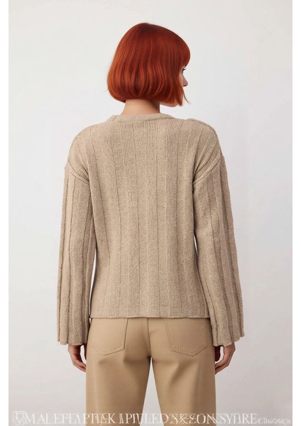 Kadın Fitilli Dokuma Triko Kazak Regular Kalıp Bisiklet Yaka Uzun Kollu Günlük Konforlu Şıklık Sunar fiyatları