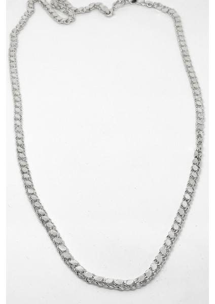 Gümüş Pullu Arpa Zincir Kolye 64CM