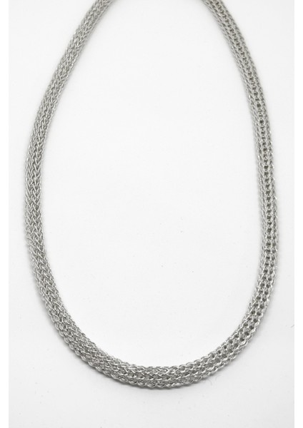 Kalın Sık Örgü Dokuma Gümüş Zincir Kolye 47CM
