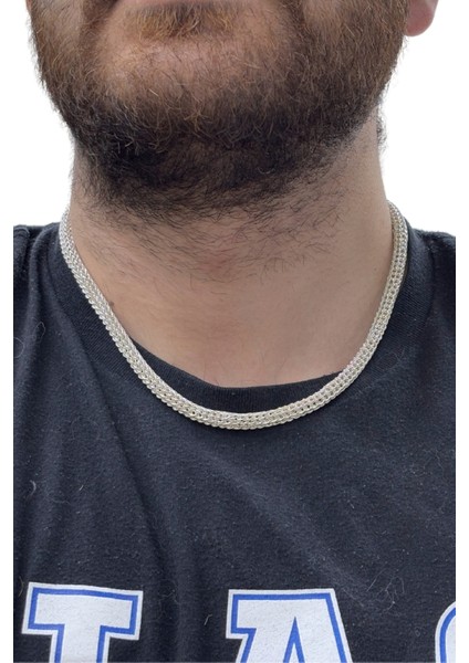 Kalın Sık Örgü Dokuma Gümüş Zincir Kolye 47CM modelleri