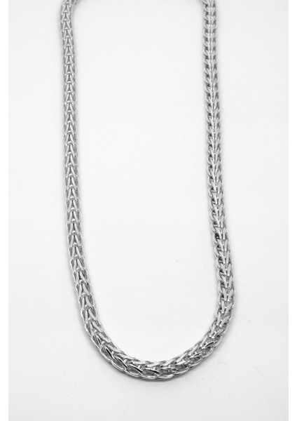 Kalın Örgü Gümüş Zincir Kolye 47CM