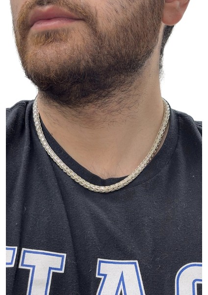 Kalın Örgü Gümüş Zincir Kolye 47CM modelleri