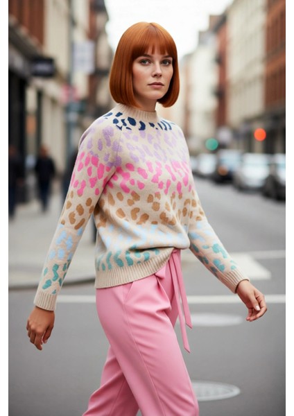 Kadın Oversize Animal Desenli Triko Kazak Konforlu Bisiklet Yaka Uzun Reglan Kol Kış Stiliyle Şıklık modelleri