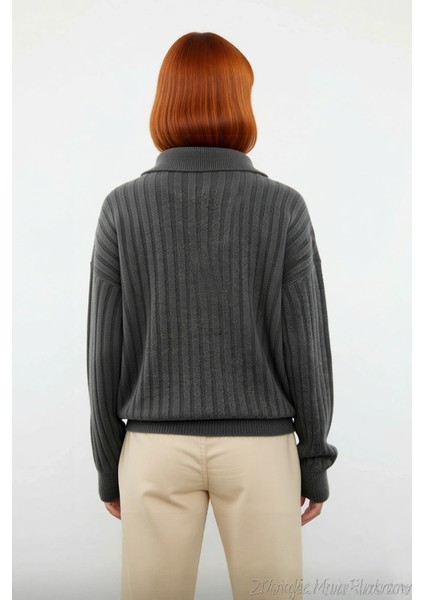 Kadınlara Özel Oversize Fitilli Triko Kazak Düşük Kol Polo Yaka Kış Sezonu Için Ideal Günlük Giyim fiyatları