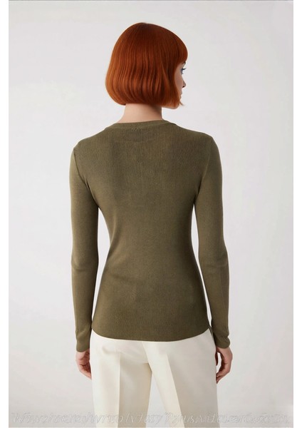 Kadın Fitted Basic Merserize Gorunumlu Dugmeli Fitilli Triko Ust Ilkbahar Sonbahar Sikligi fiyatları