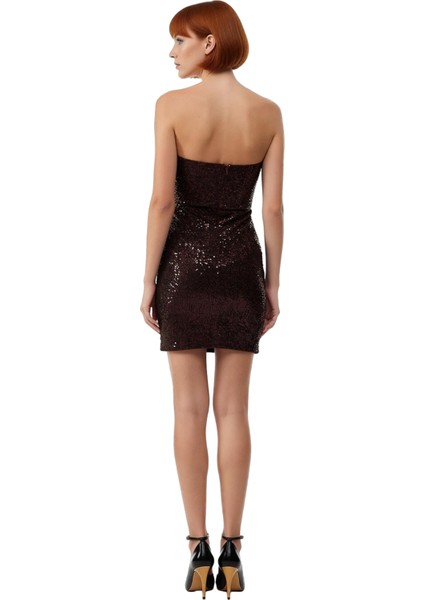 Kadın Kolsuz Bodycon Siluet Payet Dokulu Straplez Mini Elbise Zarafetli Davetler Için Örme Kumaş fiyatları