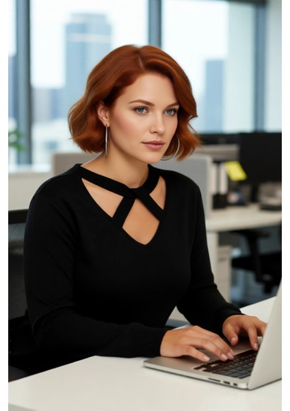 Kadın Triko Kazak V Yaka Kesik Detaylı Standart Kol Regular Kalıp Basic Günlük Giyim Için Ideal fırsatları