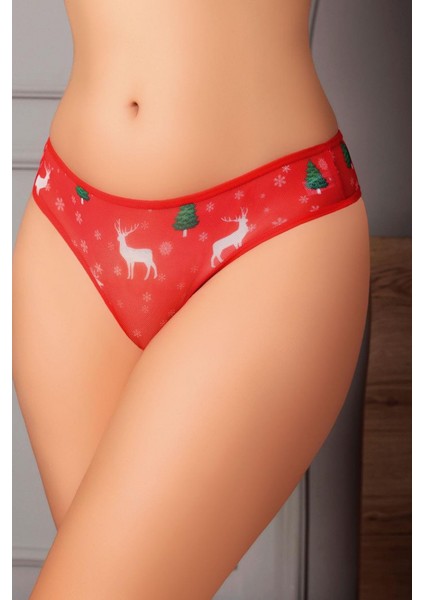 Özel Bölgesi Açık Yılbaşı Desenli Fantezi Tanga String