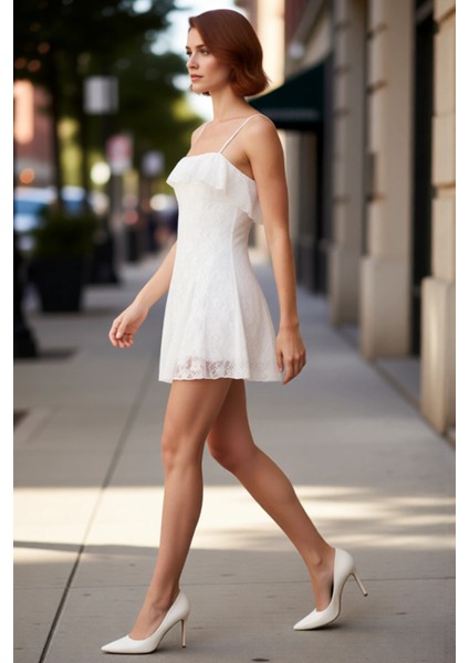 Kadın Skater Kesim Dantel Mini Elbise Askılı Straplez Detaylı Yazlık Şık ve Zarif Görünüm Kaliteli modelleri