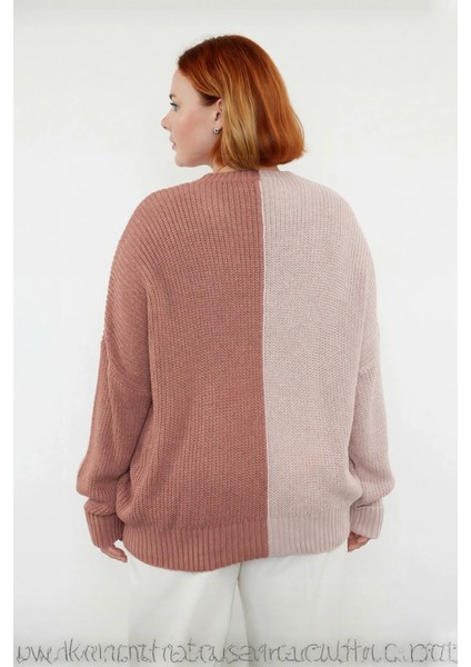 Kadın Relaxed Kalıp V Yaka Akrilik Triko Kazak Renk Bloklu Uzun Kollu Günlük Selanik Örgü Kış fiyatları