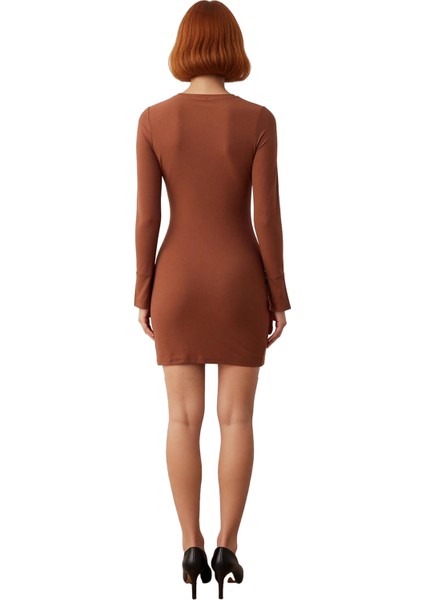 Kadın Bodycon Bisiklet Yaka Mini Elbise Uzun Kollu Mikro Likralı Kışlık Şık Örme Kaliteli fiyatları