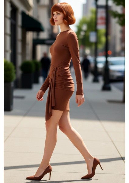 Kadın Bodycon Bisiklet Yaka Mini Elbise Uzun Kollu Mikro Likralı Kışlık Şık Örme Kaliteli modelleri