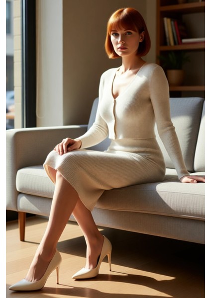 Kadın Bodycon Kesim Düz Triko Elbise Uzun Kollu V Yaka Midi Boy Sonbahar Kış Şıklığı Kaliteli fırsatları