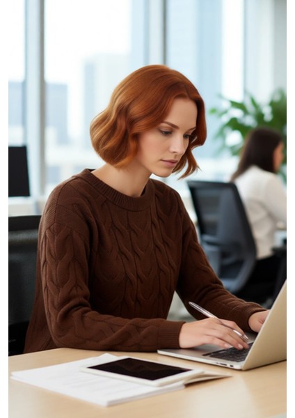 Kadınlara Özel Kayık Yaka Saç Örgü Desenli Regular Kalıp Uzun Kollu %100 Akrilik Triko Kazak fırsatları