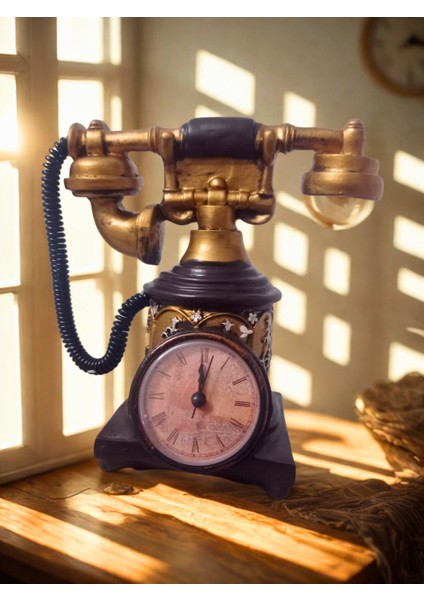 Dekoratif Retro Telefon Tasarımlı Romen Rakamlı Masa Saati