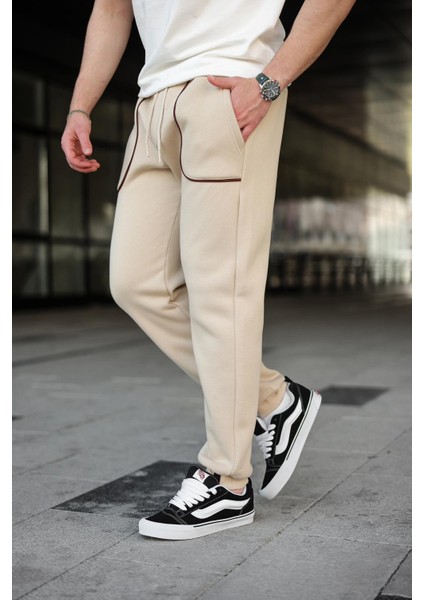 Bej Şerit Detaylı Jogger Eşofman Altı E6581