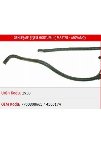 M2938 Yedek Su Deposu Hortumu 4500174 7700308665