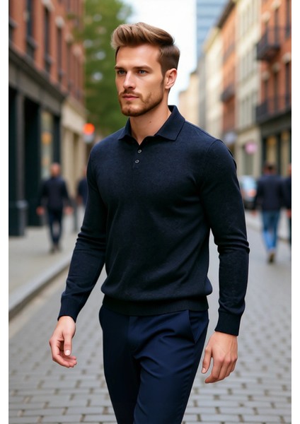 Erkek Smart Polo Yaka Triko Kazak Fitted Kalıp Uzun Kollu Günlük Tarz Için Ideal Seçim Kaliteli modelleri