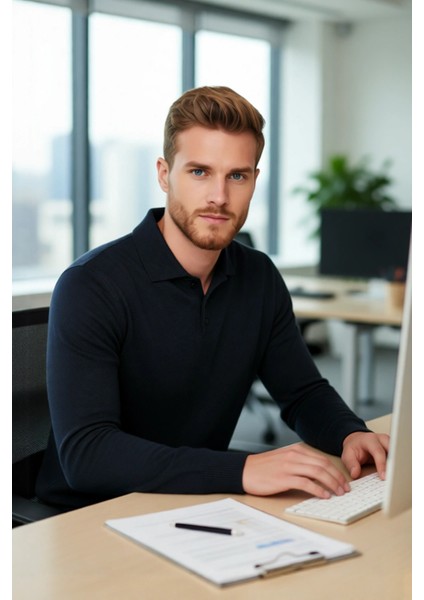 Erkek Smart Polo Yaka Triko Kazak Fitted Kalıp Uzun Kollu Günlük Tarz Için Ideal Seçim Kaliteli fırsatları