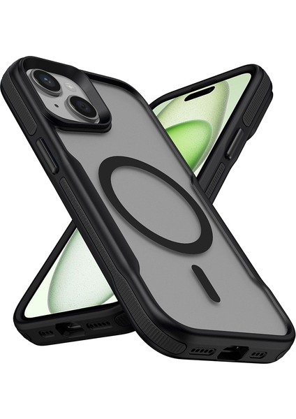 Apple iPhone 15 Plus Kılıf M-Safe Şarj Özellikli Renkli Kenar Airbag Şeritli Zore Lamer Kapak