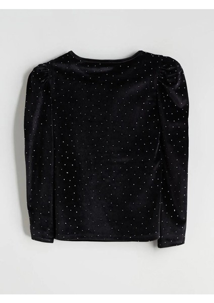 Bisiklet Yaka Taşlı Kadife Kız Çocuk Tişört (W5) modelleri