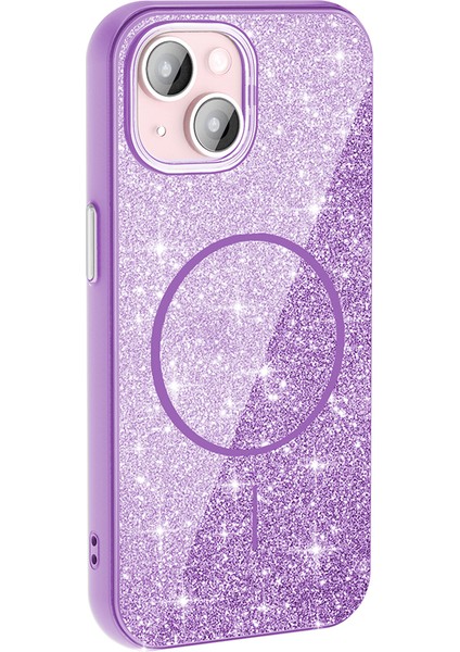 Apple iPhone 15 Plus Kılıf M-Safe Şarj Özellikli Parlayan Simli Zore Okso Kapak